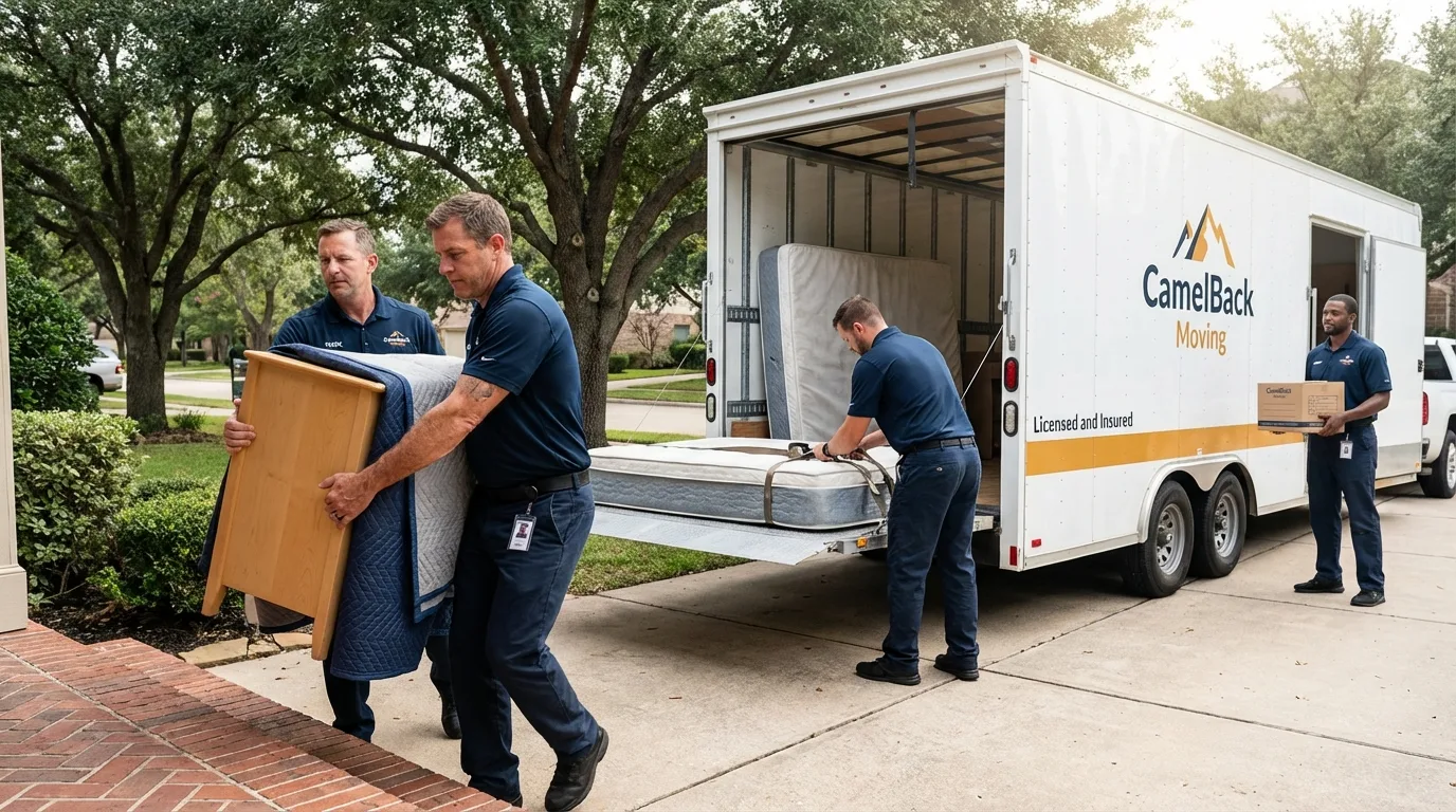 Crew loading residential truck for cross-state move from Webster, MA