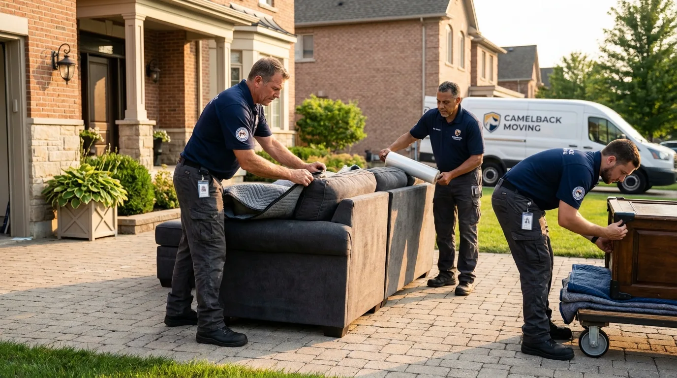 Large estate moving crew wrapping furniture in Webster, MA